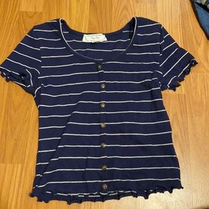 blue, ruffled sleeves crop top